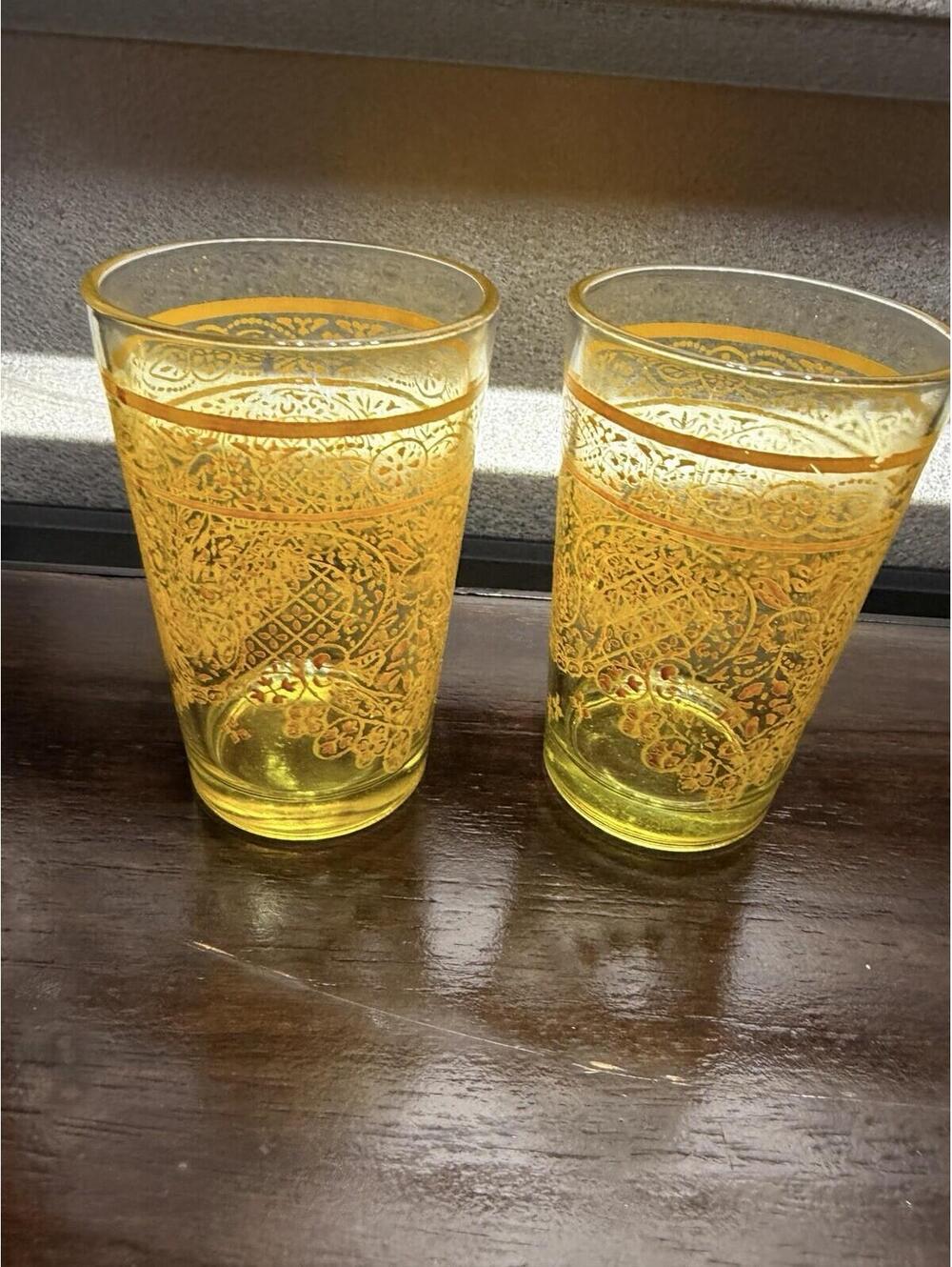 Morocco Moroccan Yellow - Set of 2 Juice Glasses Vintage Amber *
